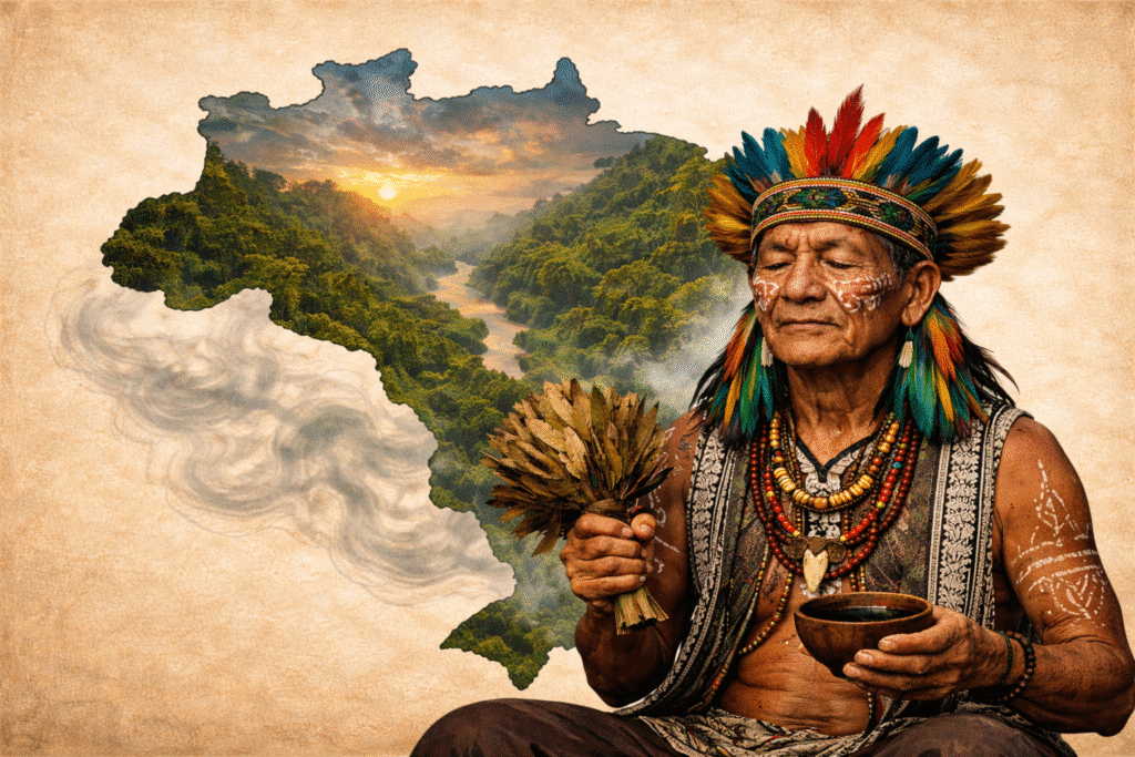Huni Kuin shaman with ayahuasca ceremony in Brazil